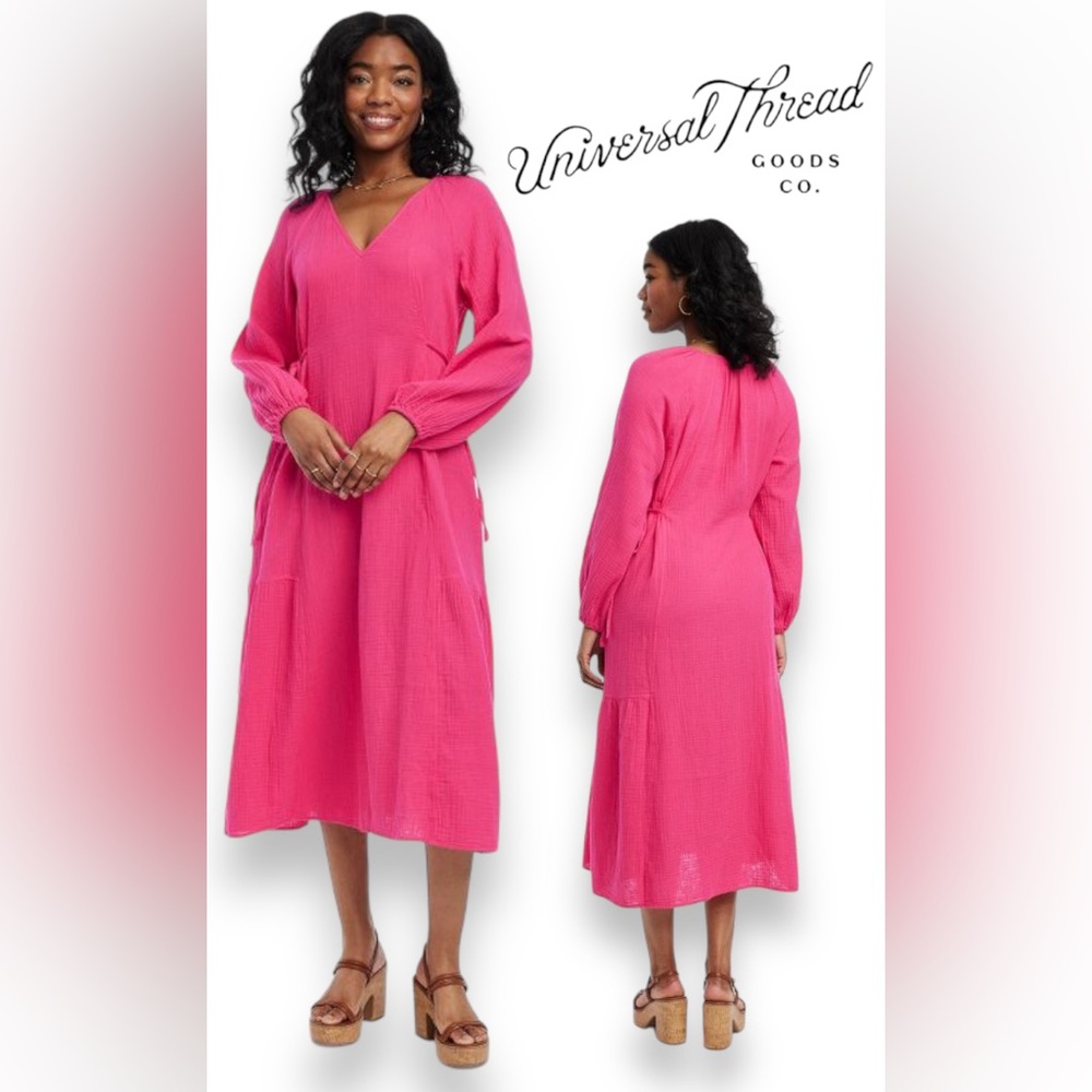 227. NWT Women's Balloon Long Sleeve Midi A-Line Dress - Universal Thread 100% C